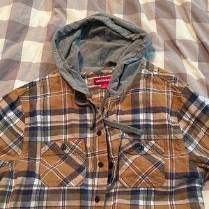 UNIONBAY Brown Plaid Shirt with Gray Hood